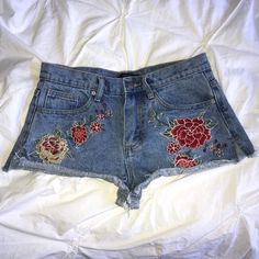 Open To All Offers :) Trendy Embroidered Blue Shorts, Trendy High Waist Floral Embroidered Shorts, Trendy Embroidered Short Shorts, Trendy Embroidered Shorts, Blue Cutoff Shorts With Floral Embroidery, Blue Floral Embroidered Cutoff Bottoms, Trendy Floral Embroidery Shorts, Trendy Cutoff Shorts With Floral Embroidery, Trendy Embroidered Short Bottoms