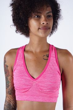 You'll be saying no to nights out when you see our snuggle-worthy sleepwear and luxe loungewear. Cozy up in a co-ordinating pajama set, drift off in a night dress or go for slumber party success in a statement onesie. Catch your beauty sleep in the best basics from Burning Sands. Boy shorts Padded (removable) racerback Sports Bra Material: 51% Nylon, 39% Polyester, 10% Spandex Support: Low Impact Care: Machine wash cold. MEASUREMENTS. Fits true to size. US Sizes: S thru XL Jordyn stands 5’7” tal Pink Activewear With Built-in Bra For Relaxation, Pink Seamless Sleepwear For Loungewear, Pink V-neck Activewear For Workout, Pink V-neck Sporty Activewear, Stretch Bra-friendly Sleepwear For Loungewear, Pink Stretch Sports Bra With Soft Touch, Athleisure Pink Bra, Pink Athleisure Activewear For Lounging, Fitted Soft Touch Pink Tops