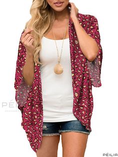 Peilia - Burgundy Leopard Print Beachwear Cardigan with V-Neckline, Batwing Sleeves, and Non-Stretch Fabric - Stylish Swimwear and Clothing for Women Summer V-neck Cardigan For Layering, Summer V-neck Layering Cardigan, One Size V-neck Cardigan For Day Out, Trendy V-neck Summer Cardigan, Red Summer Beach Cardigan, Pink V-neck Cardigan For Day Out, Red V-neck Summer Cardigan, Red Cardigan For Fall Vacation, Red Fall Vacation Cardigan