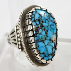 Sterling Silver Ring with Stamped Designs and set with Natural Kingman Turquoise from Arizona.Ring Size: 10.75.75” Setting Width, .5” Setting Height.25” Band Width Arizona Turquoise, Kingman Turquoise, Sterling Silver Ring, Turquoise Ring, Silver Ring, Sterling Silver Rings, Arizona, Ring Size, Silver Rings