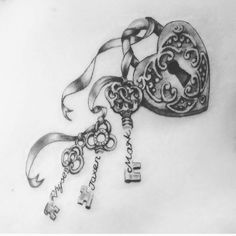 a drawing of a heart with keys attached to it