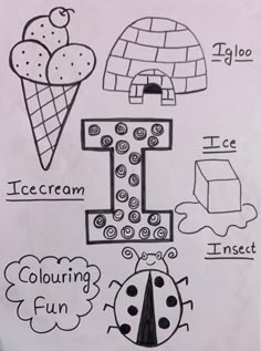 the letter t is for ice cream and it's coloring pages are filled with pictures