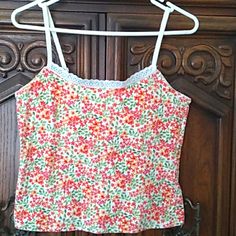 Size M Comfortable Cotton Beautiful Flowers Tank Tops Orange Cotton Tank Top For Spring, Orange Cami Top For Spring, Coral Tank, Layered Tank Top, Boho Fashion Bohemian, Ruffle Tank Top, Blouse Tank Top, Womens Sleeveless Tops, Floral Sleeveless Top