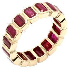 14K Yellow Gold Octagon 5.46 Ct Natural Ruby Eternity Band Ring Luxury Ruby Eternity Band As A Gift, Luxury Stackable Ruby Jewelry, Luxury Stackable Ruby Ring, Elegant Ruby Eternity Band In Yellow Gold, Elegant Yellow Gold Ruby Eternity Band, Ruby Eternity Band In Yellow Gold Stackable, Stackable Ruby Eternity Band In Yellow Gold, Luxury Stackable Ruby Ring With Round Band, Yellow Gold Ruby Eternity Band Stackable