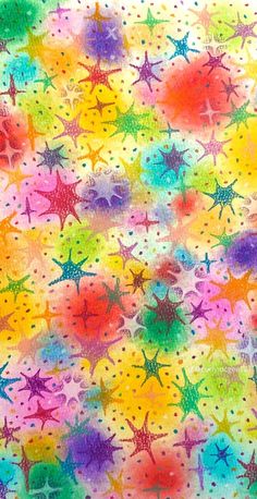 multicolored stars and dots on a white background