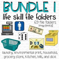 a poster with the words bundle 1 life skill file folders and other items in it