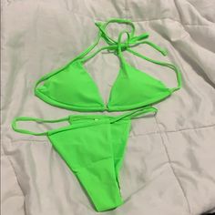 Neon Green Bikini Size Medium Never Worn Green Triangle Top Swimwear For Party, Green Swimwear For Spring Party, Spring Party Green Swimwear, Green Spring Party Swimwear, Neon Green, Womens Swim, Neon, Size Medium, Green