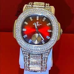 Brand New 1000% Authentic With Box Men’s Charles&Raymond 14k White Gold Plated Fully Iced Lab Diamond Watch Just Try Once And You Will Definitely Come Again To Get More Stuff Formal Red Jewelry With Diamond Hour Markers, Red Watches With Diamond Hour Markers As Gift, Accessories Brand, Diamond Watch, Accessories Branding, Lab Diamonds, Accessories Watches, Gold Plate, Lab