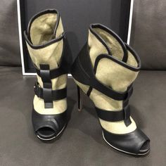 Brand New Excellent Condition No Box Black Calf Leather Heels For Winter, Winter Black Calf Leather Heels, Chic Black Booties With Leather Sole, Stella Mccartney Boots, Chunky Sole Boots, Leather Sock Boots, Moccasin Ankle Boots, Black Wedge Boots, Black Moccasins