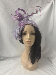 This is an elegant, luxurious, lavender 1920s vintage flapper style pearl and rhinestone half hat- headband shape Fascinator with bow and feather perfectly design for any special occasion such as women's church hat, ladies tea party, wedding hat or Kentucky Derby races hat. Lightweight  Can be worn tilted or in center. Easy to wear ( optional clips or elastic) One size fits all Handmade to order Flapper Style Fascinator For Vintage Events, Elegant Feathered Headpiece For Vintage Events, Purple Feathered Headpieces, Flapper Style Fascinator For Kentucky Derby Evening, Flapper Style Evening Fascinator For Kentucky Derby, Elegant Feather Trim Headband For Royal Ascot, Elegant Feather Trim Top Hat For Party, Elegant Party Top Hat With Feather Trim, Elegant Feather Trim Headband Hat