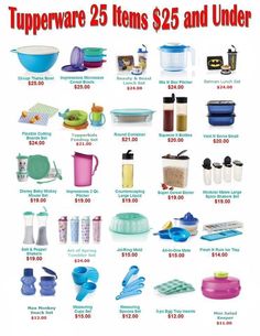 an advertisement for the tupperware 25 items $ 25 and under sale is shown