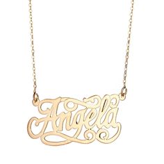 Personalized .925 Sterling Silver Fancy Script Nameplate Plated in 14K Gold w. Chain - Betterjewelry Script Letters, Script Design, Fancy Script, Gold Letter Necklace, Infinity Jewelry, Heart Shaped Jewelry, Bangles Making, Monogram Ring, Nameplate Necklace