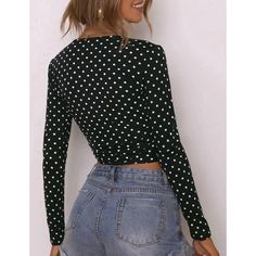 Black Polka Dot Lace-up V Neck Long Sleeve Crop Tops Long Sleeve Crop, Black Polka Dot, Women Tops, Long Sleeve Crop Top, Crop Tops Women, Polka Dot, Polka Dots, Crop Top, Dots