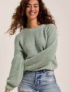 This classic chenille sweater is made with buttery soft fabric, it drapes comfortably and keeps you cozy on chilly days. The classic design makes it your new go-to for effortless comfort. Cute Trendy Sweaters, Fall Cute Sweaters, Cute Winter Sweaters For Teens, Trendy Sweaters 2024, Knit Sweaters Women, Cute Winter Sweater Outfits, Cute Sweaters For School, Waffle Sweater Outfit, Cute Knit Sweaters