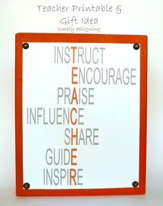 an orange and white sign that says instructor printables gift idea with words on it