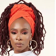 Beautiful Strechy Fabric For Head Wraps. Color Is Orange Measure Are 35" * 61" Available In Different Colors Care Instructions: Wash With Cold Water, Air Dry, Press With Warm Iron. Modest Hairstyle, African Hair Wrap, Embrace Natural Beauty, Head Wrap Styles, Beautiful Natural Hair, Stylish Scarves, Hair Wraps, Hair Crush, Locs Hairstyles