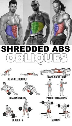 an image of a man doing exercises for chest and absorptions with the words shredded