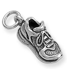 a silver shoe charm on a chain with the word's name written in it