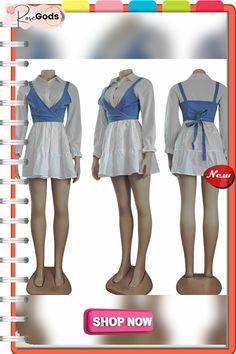 Fashion Denim Tops and Shirt Dress Two Piece Set Casual White Denim Dress, Casual White Mini Denim Dress, White Casual Mini Denim Dress, White Casual Denim Dress For Spring, Two Piece Set, Two Piece Sets, Denim Vest, Denim Top, Denim Fashion