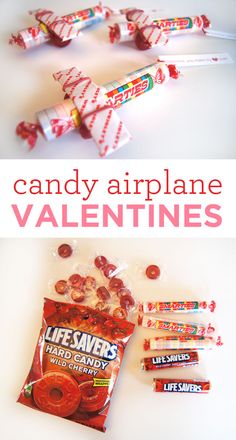 candy airplane valentine's treats are on display with the words, candy airplane valentine's