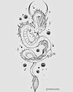 a drawing of a dragon sitting on top of a tree branch with stars around it