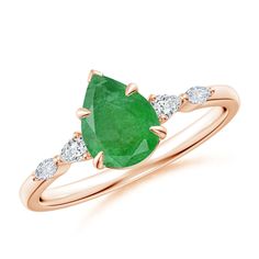 Get down on one knee with this beautiful engagement ring. It showcases a pear emerald, prong set on a 18k rose gold polished shank. Additional pear and marquise diamond accents on the shank make this ring an absolute visual treat. Down On One Knee, Emerald Rings, Side Stone Engagement Ring, Stone Engagement Ring, Beautiful Engagement Rings, Marquise Diamond, Stone Engagement, Gold Polish, Say Yes