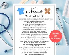 a nurse's medical trivia next to a stethoscope and other medical supplies