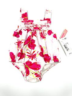 New with Tags OshKosh Baby Girl 1pc Swimsuit Ruffles, Butterflies / Butterfly 12m Diaperless Liner White Sleeveless Printed Bubble Romper, White Printed Sleeveless Bubble Romper, Pink Printed Onesie For Summer, Summer Pink Printed Onesie, Pink Cotton Bodysuit For Beach, Sleeveless Pink Bodysuit For Playtime, Summer Playtime Pink Bodysuit, Pink Summer Bodysuit For Playtime, Casual Pink Onesie For The Beach