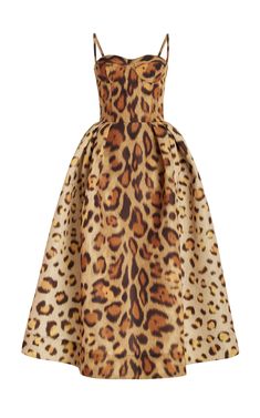 Jaguar-Print Faille Bustier Midi Dress By Oscar De La Renta | Moda Operandi Fall 2024 Dresses, Fall Cocktail Dress, Bustier Midi Dress, Nouveau Architecture, Jaguar Print, Art Nouveau Architecture, Glamour Dress, Glass Designs, Leopard Print Dress