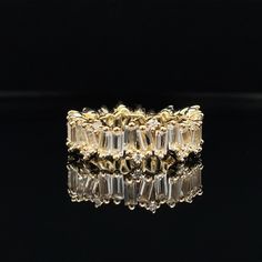 14kt Gold Eternity Band Ring with 0.30ct White Diamond Rounds & (24) 4x2mm Baguette Cut Gemstones. 7mm Width All Sales Final Gold Eternity Band, Suzanne Kalan, Eternity Band Ring, Baguette Cut, Eternity Band, 14kt Gold, White Topaz, Eternity Bands, White Diamond