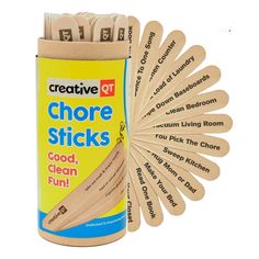 several wooden chopsticks in a tube with the words creative on them and an ad for