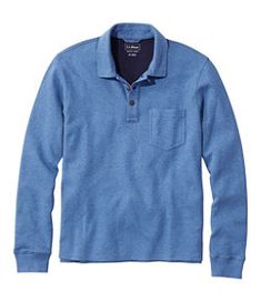 #LLBean: Men's Washed Cotton Double-Knit Polo, Long-Sleeve Spring Long Sleeve Polo Shirt, Long Sleeve Solid Polo Shirt For Fall, Long Sleeve Polo Shirt For Fall, Fall Blue Cotton Polo Shirt, Casual Winter Polo Shirt, Casual Cotton Polo Shirt For Fall, Fall Cotton Polo Sweater For Everyday, Cotton Polo Shirt With Ribbed Cuffs For Fall, Casual Winter Polo Shirt With Ribbed Cuffs