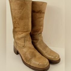 These Boots Are Made Of Genuine Leather And Are Real, 1970s, Vintage Boots! They Are Just Like The Frye Campus Boots And Have A Similar Color To The Banana Leather! They Are A Size 12 But Fit More Like A 10.5-11! I Have Seen Similar Vintage Boots Sell For Up To $700 So This Is A Great Deal:) Please Look At Pictures For Any Signs Of Wear Or Tear! There Is Not Much In My Opinion. Ask Any Questions :) Frye Campus Boots, Campus Style, Vintage Boots, Great Deals, Vintage 70s, Genuine Leather, Women Shoes, Boots, Leather