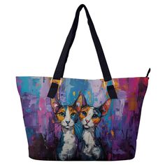 This Pup Friends tote is absolutely perfect for any cat lover. Original whimsical, colorful and edgy, it features one of a kind elegant artist-inspired dog design, a perfect size AND a zipper to keep things safe, you will not need any other tote bag for your day to day with your kitty. This one is a Pup Culture Designs favorite and sure to become one of our most popular designs. We can almost guarantee it will be one of yours, too. - Measures: 11''(L) x 17.7'"(W) x 4.7''(H) - Non-fading and non-toxic - Heavyweight canvas material Playful Multicolor Bags With Cat Design, Daily Use Multicolor Bags With Animal Design, Multicolor Rectangular Bag With Animal Design, Multicolor Animal Design Rectangular Bag, Multicolor Cat Print Bags For Daily Use, Multicolor Cat Print Bags For Everyday Use, Multicolor Cat Design Bags For Daily Use, Multicolor Rectangular Bag With Cat Print, Multicolor Rectangular Bags With Cat Print