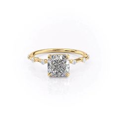 The Penelope YG CU Yellow Gold Solitaire, Cushion Cut Moissanite, Types Of Diamonds, Moissanite Wedding Bands, Designer Engagement Rings, Diamond Sizes, Moissanite Diamonds, Perfect Ring, Engagement Ring Settings