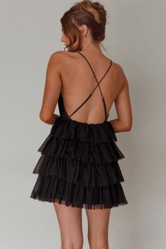 Shop the Auguste Tiered Frill Mini Dress Black | Selfie Leslie Black Selfie, Frill Mini Dress, Selfie Leslie, Purple Bridesmaids, Yellow Bridesmaids, Red Bridesmaids, Veil Hairstyles, Mini Dress Black, Blue Bridesmaids