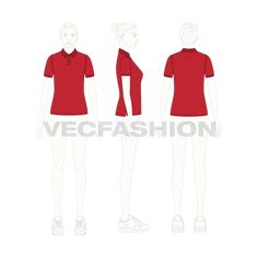 Women's Classic Red Polo Shirt Red Polo Shirt, Flat Sketches, Polo Shirt Women, Fashion Flats, Womens Flats, Red Color, Classic Style, Polo Shirt, Womens Shirts