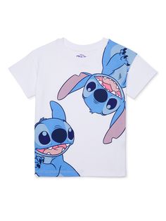 Disney Lilo and Stitch Toddler Boys or Girls Short Sleeve Crewneck T-Shirt, Sizes 12M-5T - Walmart.com Stitch Clothes Size 6, Stitch Clothes For Kids, Stitch Clothes Summer, Stitch Shirt Disney, Spiderman Toddler, Snow White Toddler, Disney Princess Toddler, Disney Cotton T-shirt With Cartoon Print, Toddler Girl Shorts