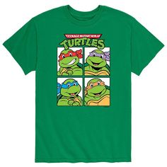 teenage mutant ninja turtles t - shirt in green with four different pictures on the front