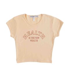 Fitted Tan T-shirt For Spring, Trendy Tan Cotton Top, Trendy Tan Tops With Screen Print, Sporty Tan Cotton Tops, Basic Tan Tops For Spring, Fitted Tan T-shirt With Letter Print, Fitted Tan Top With Graphic Print, Sweatpants And Sweater, Earthy Chic