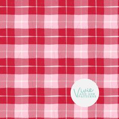 a red and white checkered fabric with a circle logo on the center, which reads vine patterns