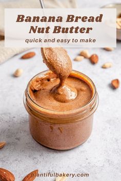 a jar filled with nut butter and topped with almonds