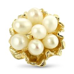 This 14k yellow gold Floral Pearl Ring features seven oval freshwater pearls set in a cluster and is completed with a textured "bark" finish.   This ring is sizable. Pearl Cluster Ring, Pearl Cluster, Pearl Set, Gold Floral, Everyday Jewelry, Cluster Ring, Pearl Ring, Estate Jewelry, Rose Gold Ring