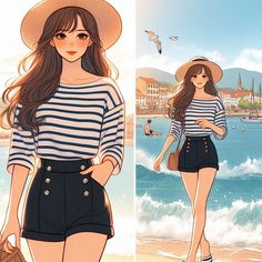 Ahoy, Fashionistas! ⚓️ Embrace the timeless allure of nautical fashion with this striped Breton top paired perfectly with high-waisted shorts and espadrilles. Whether you're strolling along the boardwalk or enjoying a seaside brunch, this ensemble exudes effortless charm and coastal elegance. Get ready to make waves in style! Nautical Chic, Breton Top, Coastal Elegance, Tidal Wave, Make Waves, Nautical Fashion, Set Sail, Sea Breeze