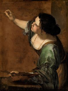 a painting of a woman pointing at something