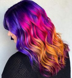 Rose Gold Brown Hair, Sunset Hair Color, Kpop Hair Color, Exotic Hair Color, Sunset Hair, Mermaid Hair Color, Vivid Hair Color