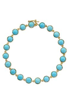 IRENE NEUWIRTH JEWELRY-Small Classic Turquoise Link Bracelet-YELLOW GOLD Elegant Single Strand Turquoise Bracelet, Elegant Round Turquoise Bracelet, Fine Jewelry Turquoise Gemstone Bracelet, Turquoise Cabochon Bracelet, Elegant Turquoise Round Bracelet, Turquoise Jubilee Bracelet, Elegant Turquoise Bracelets With Cabochon, Turquoise Cabochon Round Bracelets, Turquoise Round Cabochon Bracelets