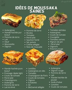 an image of different types of food on a green background with the words in french