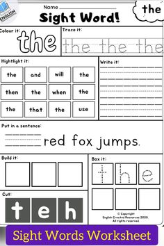 sight words worksheet with the word's and numbers in it, which are also