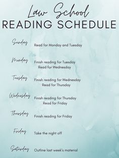 the law school reading schedule is shown in blue watercolor with black writing on it